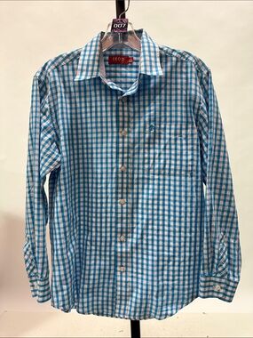Izod Men’s Light Blue and White Gingham Button-Down Shirt ❤️ 7